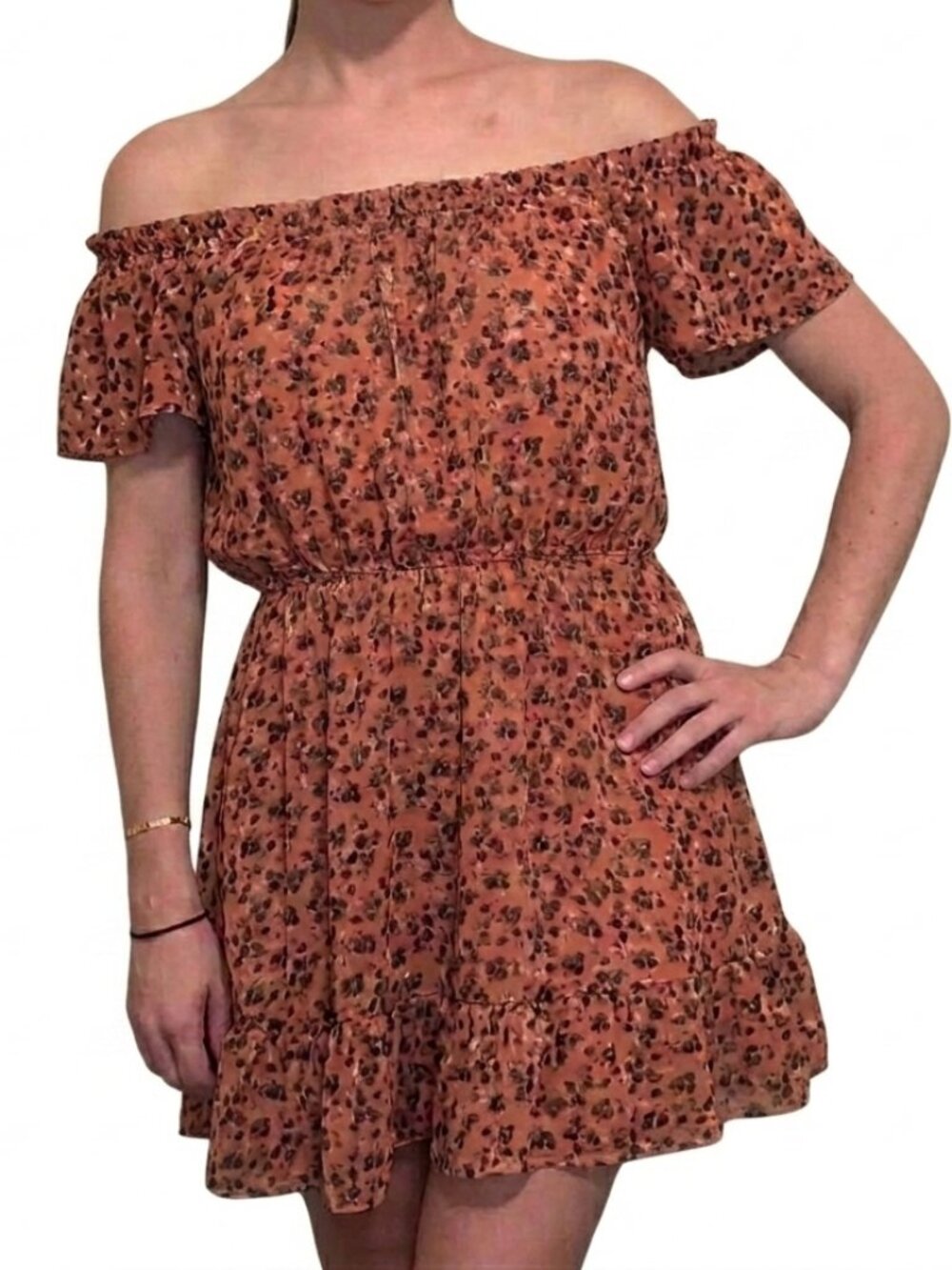SIENNA SKY Rose Pink Navy ish Cheetah Leopard Animal On / Off the Shoulder Dress